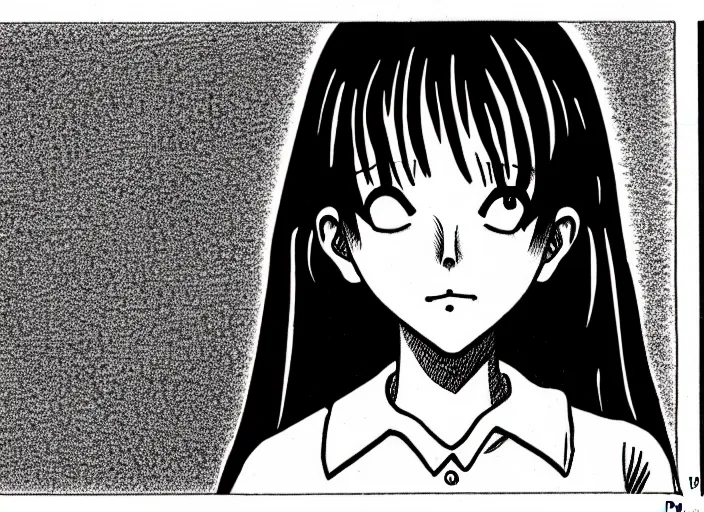Image similar to simple manga character of an anxious woman drawn by junji ito, junji ito manga character