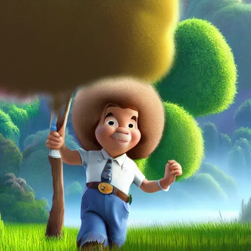 Image similar to bob ross as a disney character from up ( 2 0 0 9 ), octane render, 3 d render, photorealistic