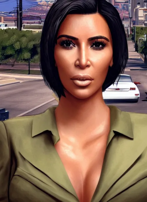 Image similar to game still of kim kardashian in a gta loading screen.