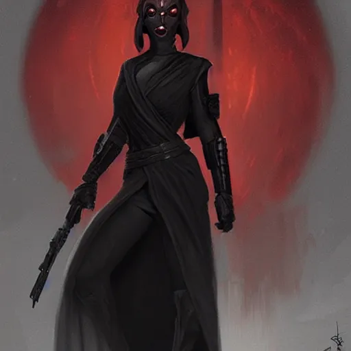 Image similar to portrait of a Darth Talon by Greg Rutkowski, she is about 20 years old, wearing black sith uniform, Star Wars Expanded Universe, highly detailed portrait, digital painting, artstation, concept art, smooth, sharp foccus ilustration, Artstation HQ