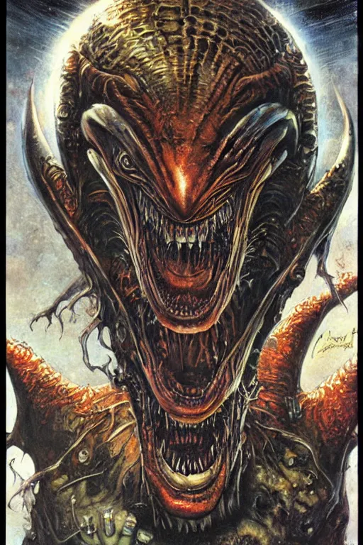 Image similar to alien monster by wayne barlow, basil gogos, ryan pancoast, greg staples, norman rockwell