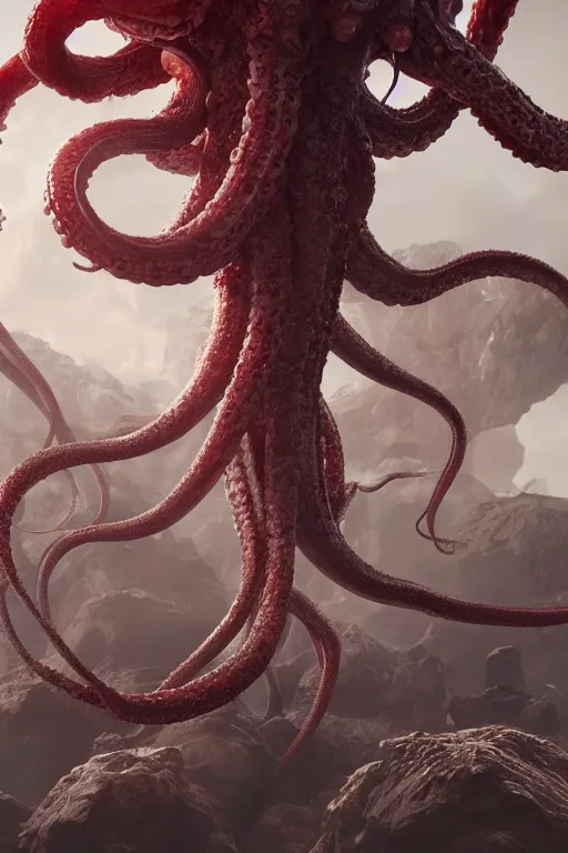 Prompt: giant ancient alien tentacles artwork by yoshitaka amano, red and white, detailed background, extremely detailed, octane rendering, sharp focus, volumetric light, particles, unreal engine 5, rtx