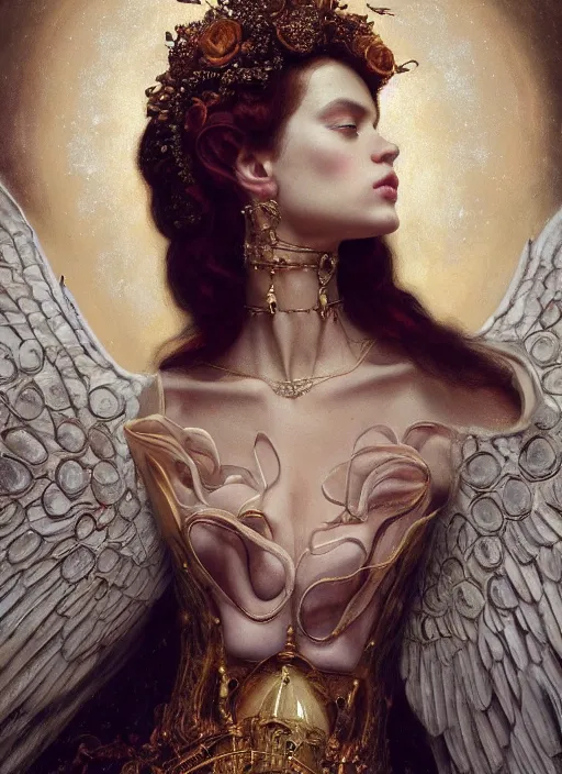 Image similar to highly detailed oil painting | very intricate | cinematic lighting | award - winning | divine sixtine chapel angelic ceremonial fashion by alexander mcqueen | by roberto ferri, by tom bagshaw, by j. c. leyendecker and klimt, american romanticism, by austin osman spare, artstation, cgsociety, official art, octane