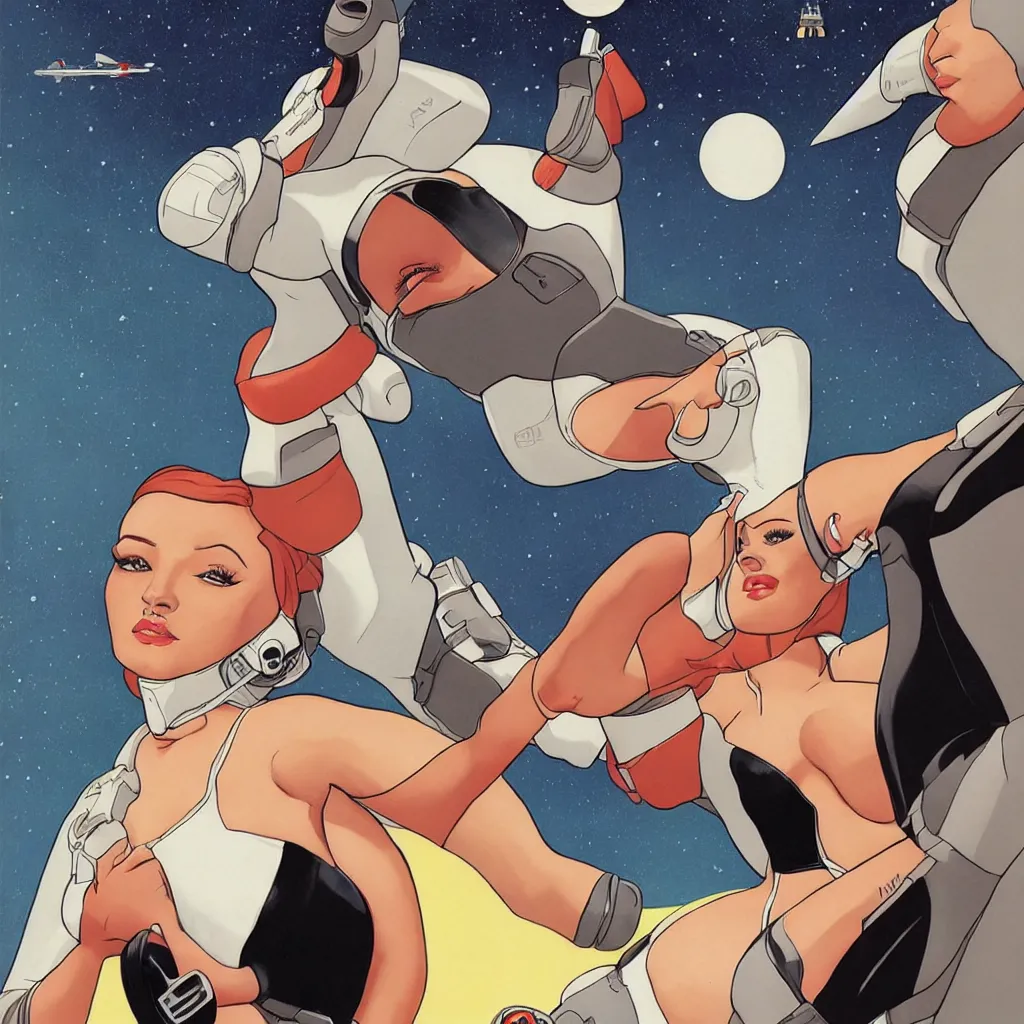 Prompt: maxim playboy astronaut pin - up by phil noto