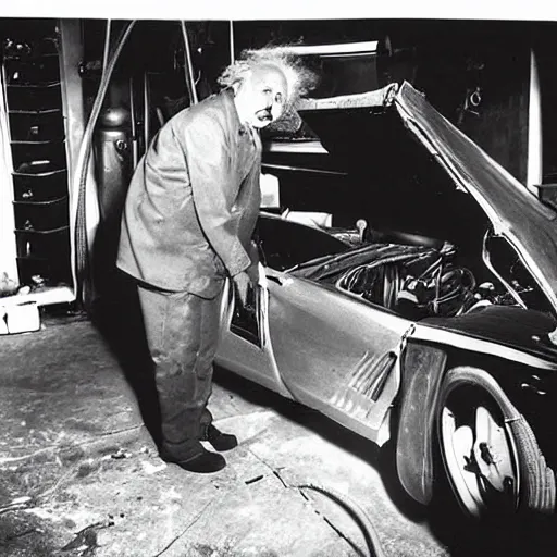 Prompt: “Einstein fixing a ferrari in his garage, 35mm photograph”