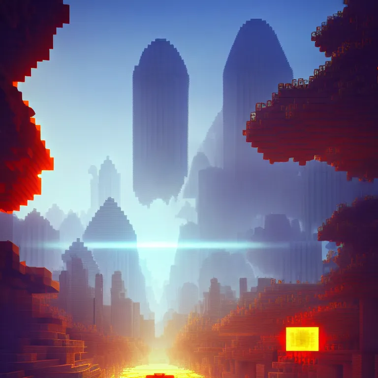 Prompt: nuclear fusion powering a city of the future in minecraft style, volumetric lighting, digital painting, highly detailed, artstation, sharp focus, sunny day, utopia, open space, illustration, concept art, ruan jia, steve mccurry, studio ghibli