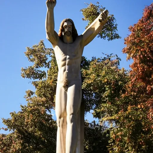 Prompt: giant concrete statue of Christ on a cross