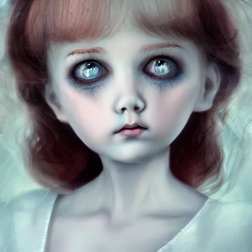 Image similar to porcelain doll with a spirit trapped inside stares intently into the camera, endless gaze, nightmare digital art, artstation, ultra detailed, beautiful aesthetic art