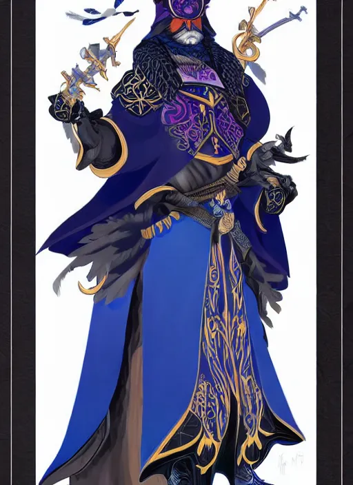 Image similar to hawk and raven headed warlock, wind magic, blue robes, exquisite details, full body character design on a white background, by studio muti