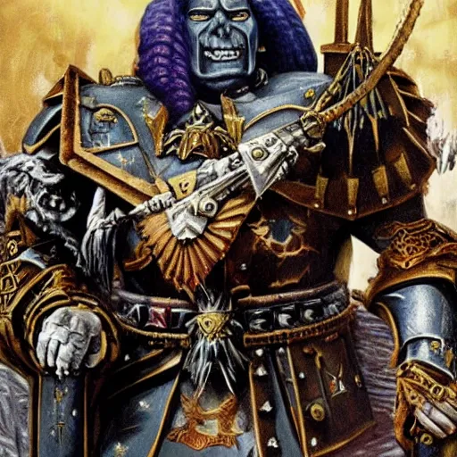 Image similar to joe biden as the emperor of mankind from warhammer 4 0, 0 0 0, warhammer 4 0 k, decrepid on a throne, portrait