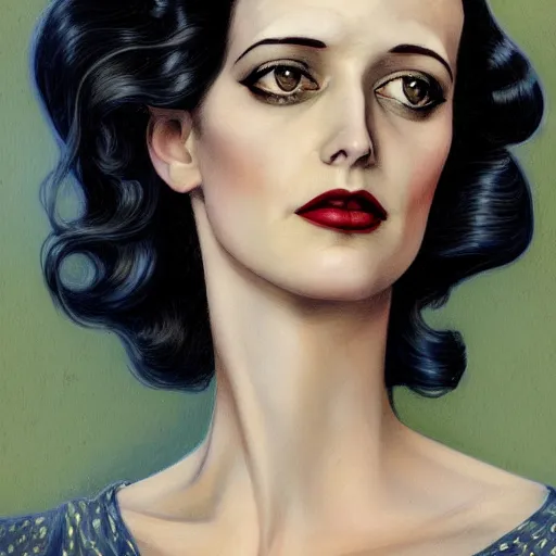 Image similar to a streamline moderne, art nouveau, multi - racial portrait of eva green in the style of charlie bowater, and in the style of donato giancola, and in the style of charles dulac. intelligent, expressive eyes. symmetry, ultrasharp focus, dramatic lighting, semirealism, intricate symmetrical ultrafine streamline moderne background detail.