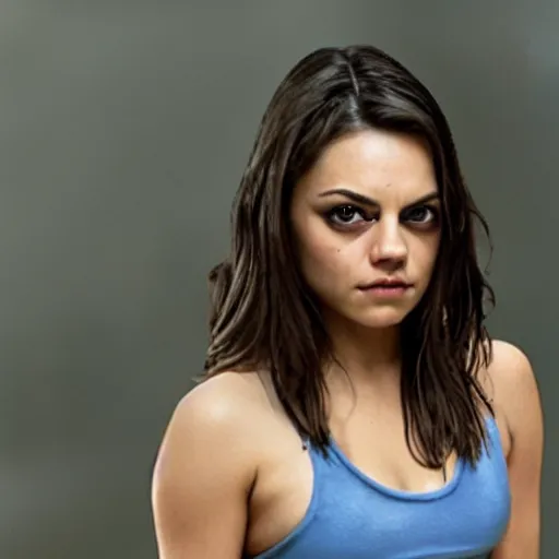 Image similar to a woman who is a genetic combination of mila kunis and emma watson face and upper - body focus