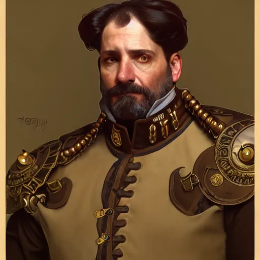 Image similar to full portrait of john toturo as colonel wednesday bologna, fantasy, d & d, intricate, detailed, by by alphonse mucha, adolfo hohenstein, alice russell glenny, stanley artgerm lau, greg rutkowski, detailed, trending on artstation, trending on artstation, smooth