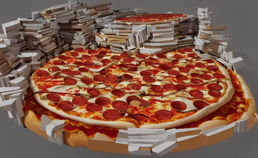 Image similar to a room made of pizza. called the pizza room amazing detailed artwork, trending on artstation