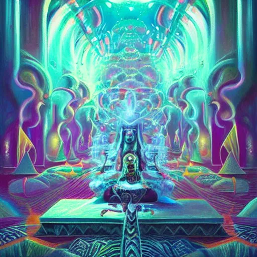 Prompt: sacred Ayahuasca, hermetic, occult, surreal, hidden knowledge by Paul Lehr, Karl Kopinski and Mandy Jurgens'