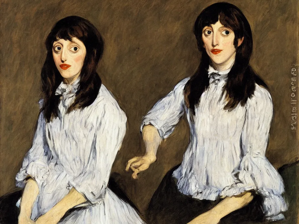 Prompt: portrait of a young shelley duvall by manet, oil on canvas