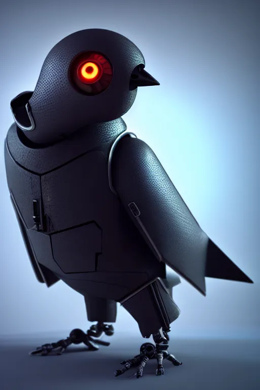 Image similar to high quality 3 d render very cute cyborg crow! incorporated speakers!, cyberpunk highly detailed, unreal engine cinematic smooth, in the style of blade runner & detective pikachu, hannah yata charlie immer, moody light, low angle, uhd 8 k, sharp focus