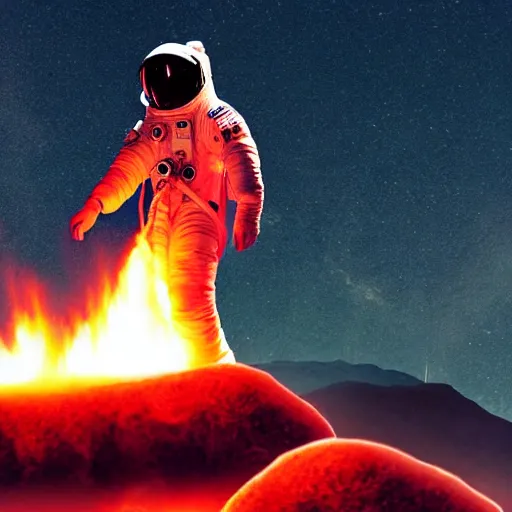 Prompt: an astronaut that is on fire while walking