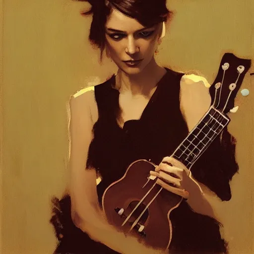 Prompt: ukulele, intricate, elegant, highly detailed, greg manchess, mucha, liepke, ruan jia, jeffrey catherine jones, ridley scott