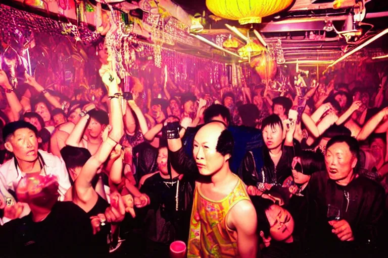 Image similar to a middle aged chinese dj in a nightclub. by david lachapelle