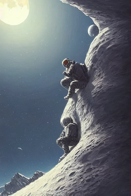 Image similar to Man sitting on the moon with a view of the earth in the background, elegant, digital painting, highly detailed, artstation, concept art, smooth, sharp focus, illustration, art by artgerm and greg rutkowski.