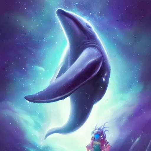 Prompt: space magical whale, galaxy whale, epic fantasy style art, galaxy theme, eyes, by Greg Rutkowski, hearthstone style art, 99% artistic