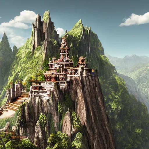 Image similar to a kingdom built into the side of a huge mountain range