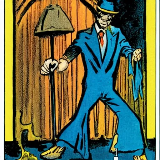 Image similar to the tarot card of the magician painted by will eisner.