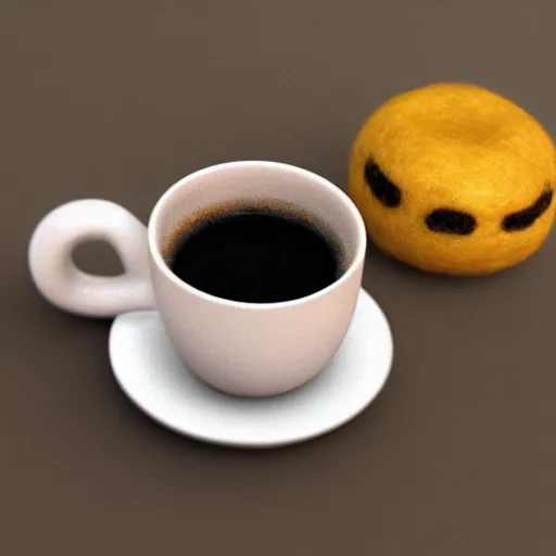 Prompt: Needle felted coffee mug and breakfast, trending on artstation