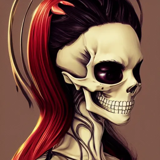 Prompt: anime manga skull profile young woman skeleton,biker helmet, unreal engine, intricate, elegant, highly detailed, digital art, art by JC Leyendecker and sachin teng