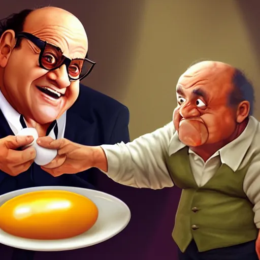 Image similar to danny devito offering me an egg, trending on artstation