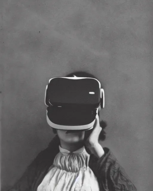 Image similar to 1 8 0 0 s photo of a person wearing a vr virtual reality headset