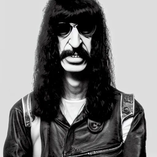 Image similar to The Lovechild of Joey Ramone and Frank Zappa, real life, hyperrealistic, ultra realistic, realistic, highly detailed, epic, HD quality, 8k resolution, body and headshot, front facing, front view, headshot and bodyshot, detailed face, very detailed face