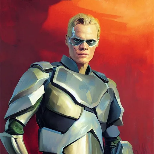 Image similar to greg manchess portrait painting of partially armored paul bettany aka vision as overwatch character, medium shot, asymmetrical, profile picture, organic painting, sunny day, matte painting, bold shapes, hard edges, street art, trending on artstation, by huang guangjian, gil elvgren, ruan jia, greg rutkowski, gaston bussiere