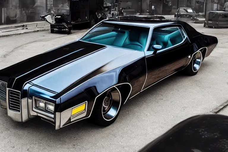 Prompt: cyberpunk version of a 1 9 7 2 buick riviera