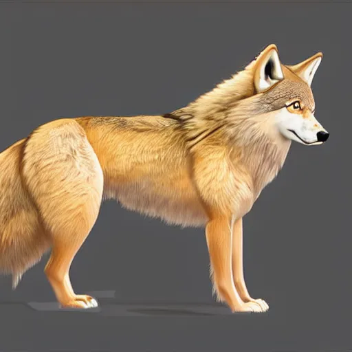 Image similar to professional stylized full - body digital art of a side profile of a cream tibetan wolf, tan and brown accents, fluffy, falling leaves, hd, 8 k, highly detailed, high quality, cute