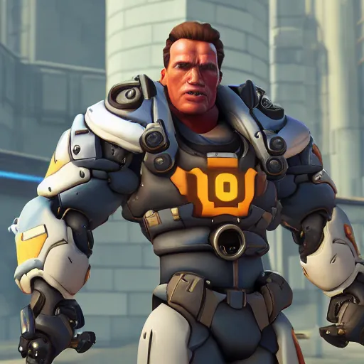 Image similar to a screenshot of arnold schwarzenegger in overwatch