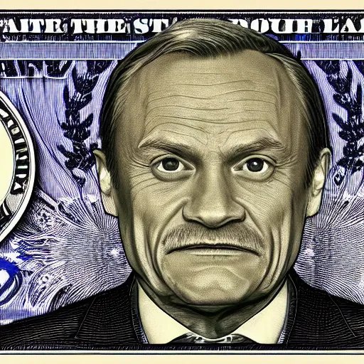 Image similar to dollar bill with donald tusk face inside