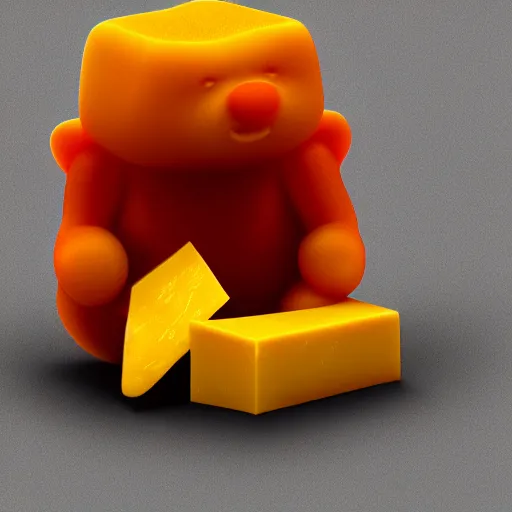 Image similar to gummy bear made of cheese, 8 k, octane render, cheesy