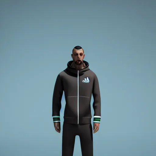 Image similar to amongus funny character with adidas tracksuit, 8 k, octane render, blender, artstation