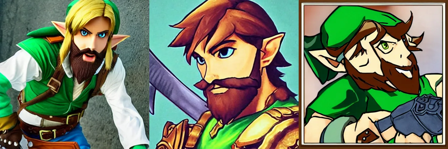 Prompt: link from the legend of zelda with a beard