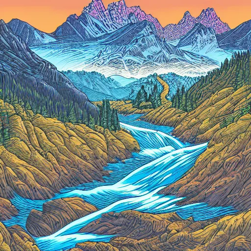 Image similar to Mountains and rivers by Dan Mumford