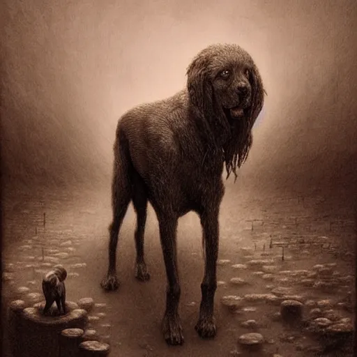 Prompt: Dog in Bloodborne Style by zdzisław beksiński