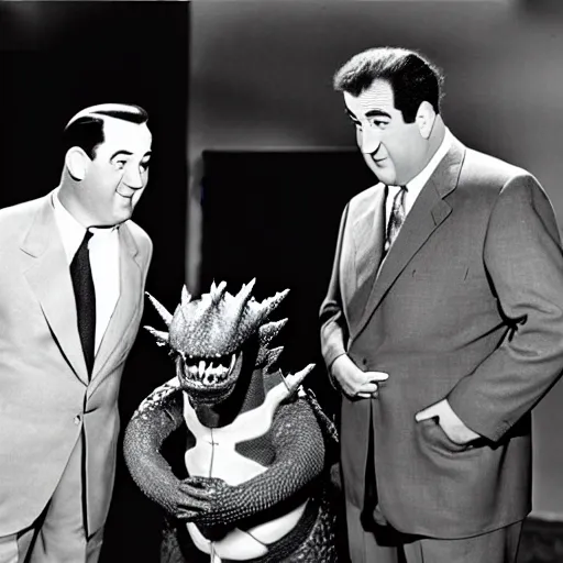 Image similar to Abbott and Costello meet King Ghidorah