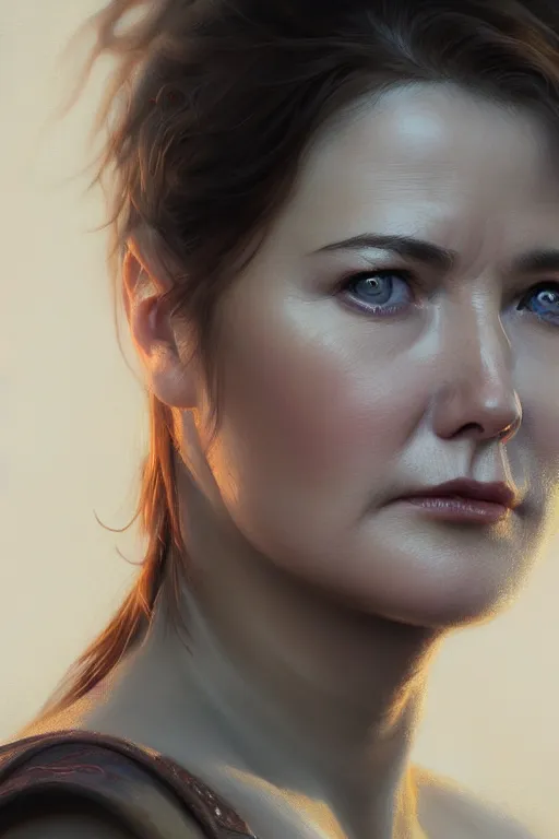 Image similar to ultra detailed close up facial portrait of 2 0 year old lucy lawless, extremely detailed digital painting, in the style of fenghua zhong and ruan jia and jeremy lipking and peter mohrbacher, mystical colors, rim light, beautiful lighting, 8 k, stunning scene, raytracing, octane, trending on artstation