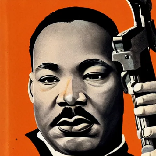Image similar to martin luther king jr holding a rifle, photorealistic