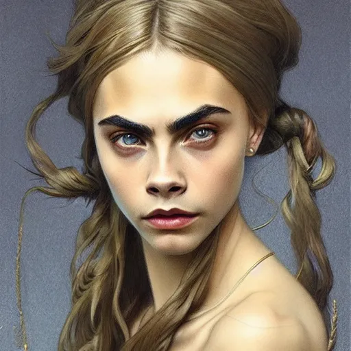 Prompt: amazing lifelike award winning pencil illustration of cara delevingne trending on art station artgerm Greg rutkowski alphonse mucha cinematic