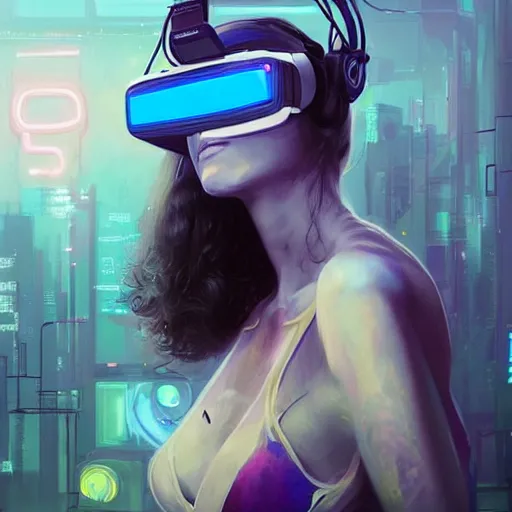 Cyberpunk woman portrait with VR headset in high quality, avatar