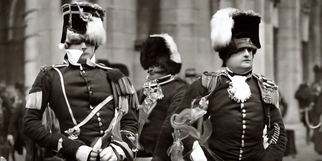 Image similar to very well detailed photo of Napoleon Bonaparte in London, 1960s, 4k detailed, very very well detailed face