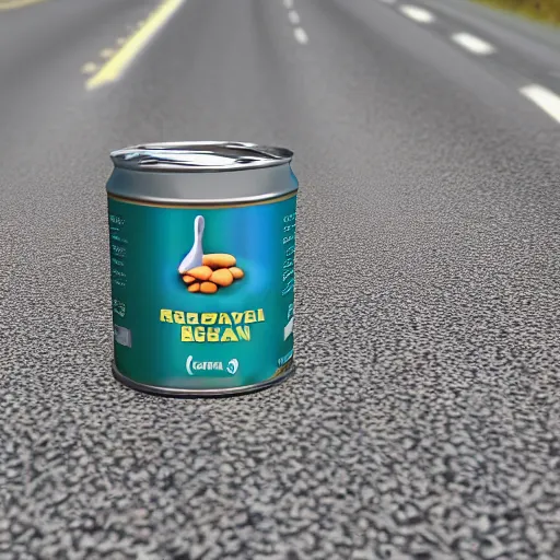 Prompt: a can of beans on the highway, realistic, hyper realism, 4k,
